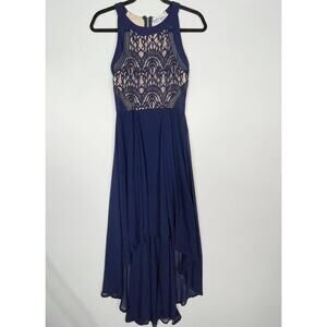 New Xenia Boutique US 4 Navy Blue Illusion Lace High Low Dress Sleeveless